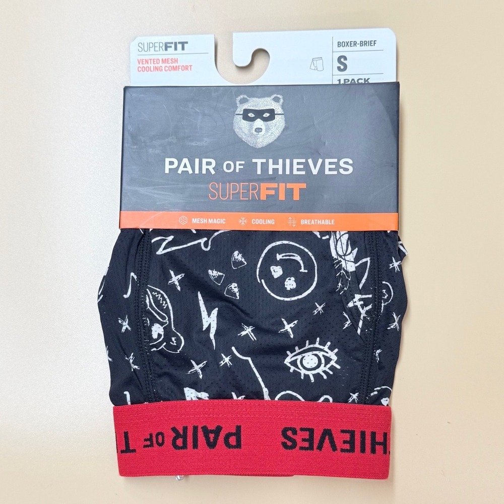 Pair of Thieves SuperFit Boxer Briefs Mens Small Black Red Doodle Mesh Underwear